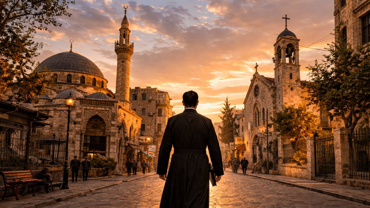 Predikant loopt door straten Damascus Predikant loopt door straten Damascus