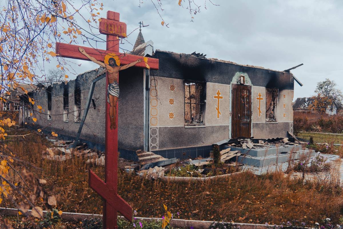 Verwoeste Oekraïense kerk