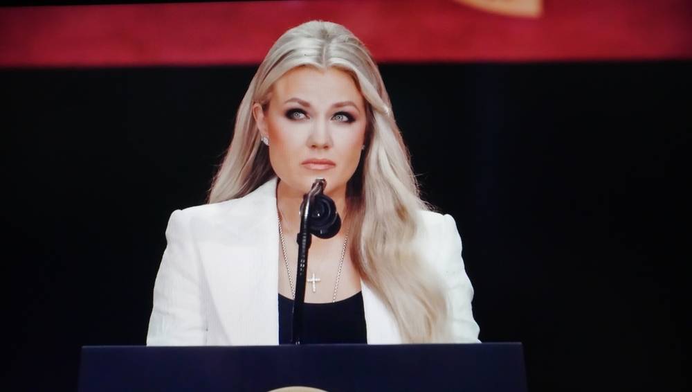 Erika Kirk bij de herdenkingsdienst Erika Kirk bij de herdenkingsdienst