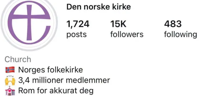 Instagram-profiel Noorse Kerk